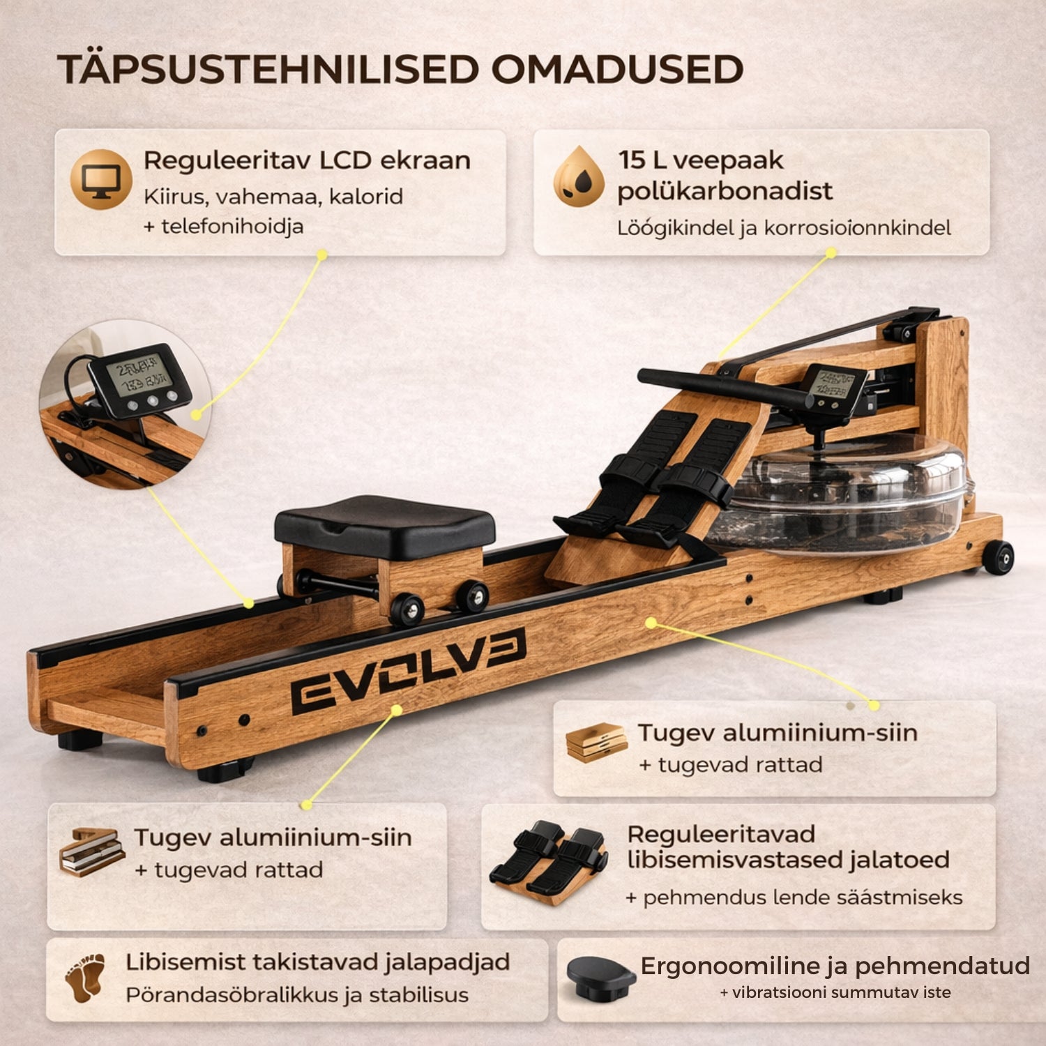 Evolve veega sõudeergomeeter kokkupandav, LCD konsooliga - Trenniekspert