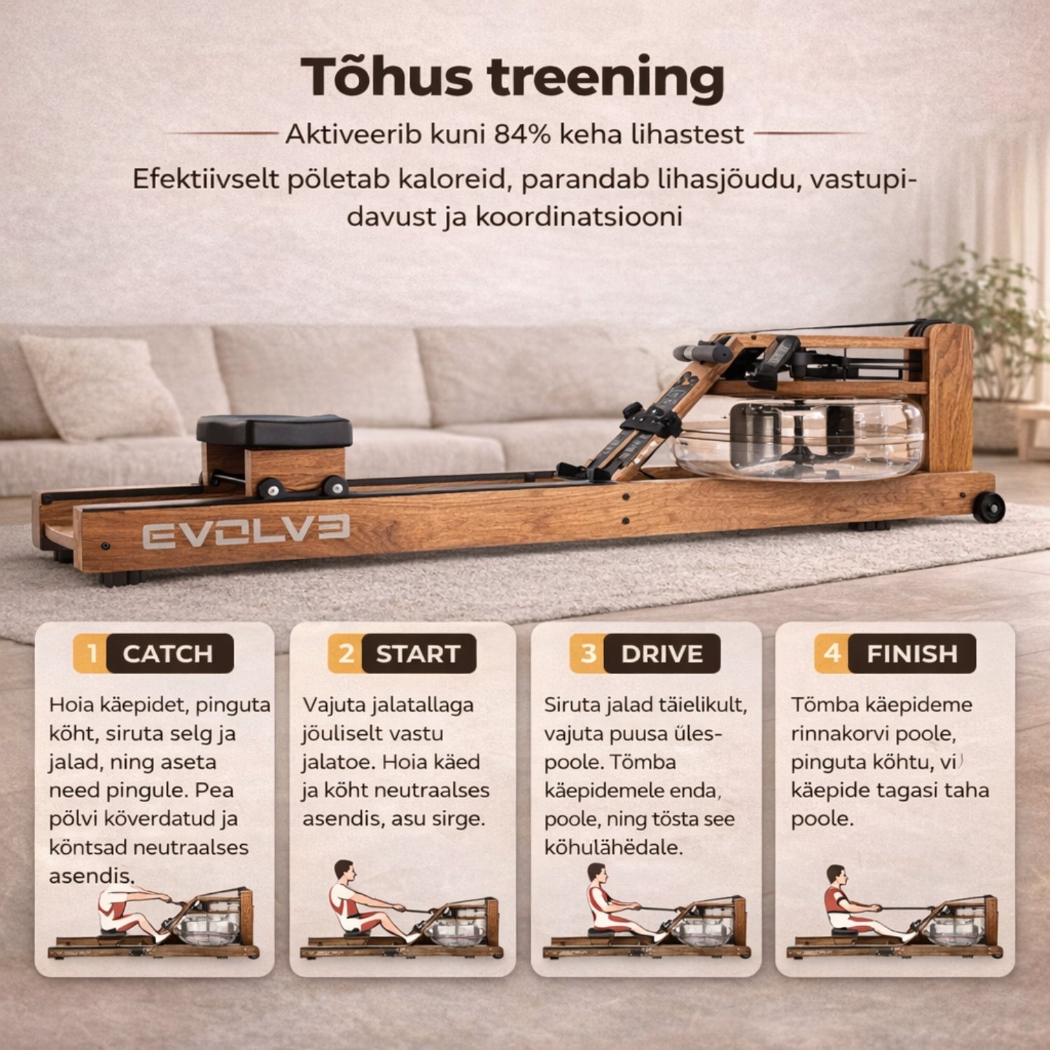 Evolve veega sõudeergomeeter kokkupandav, LCD konsooliga - Trenniekspert